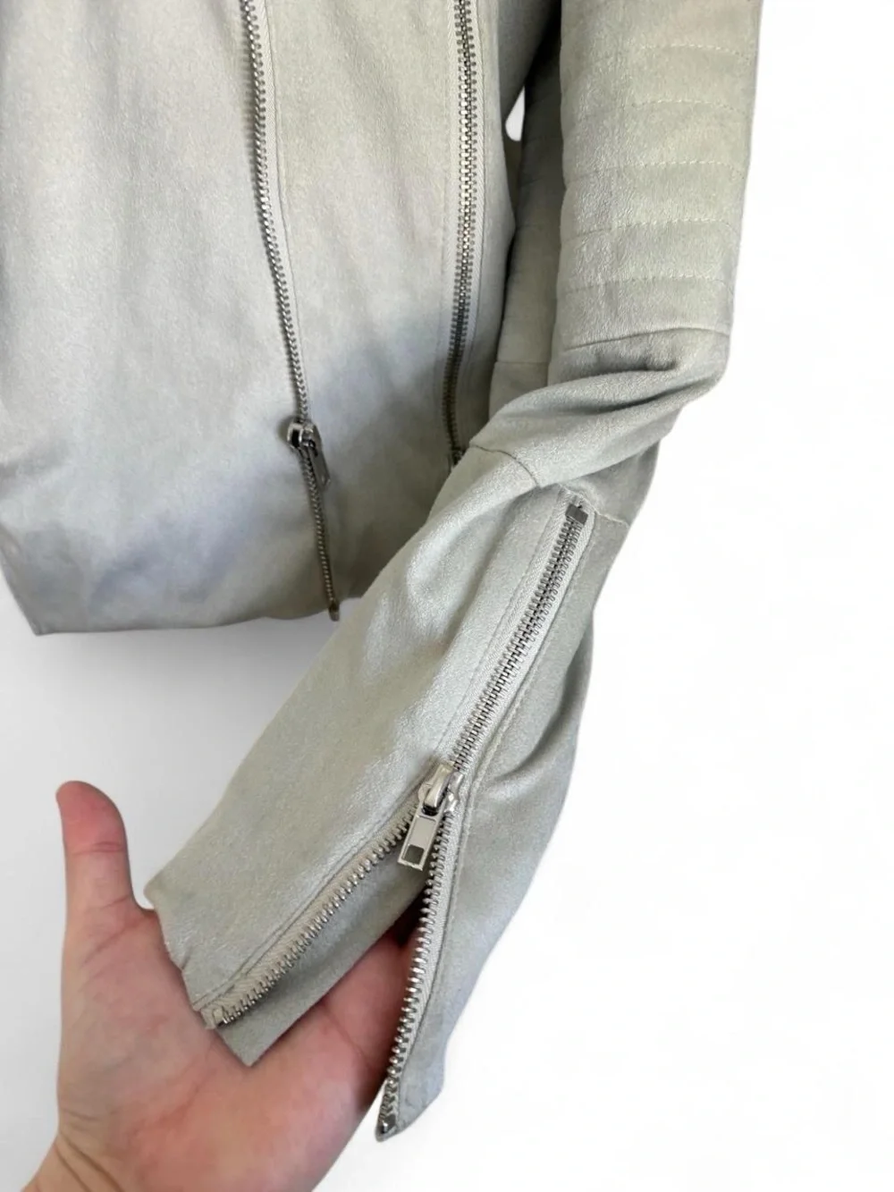 Shinestar Grey Draped Leather Faux Leather Jacket